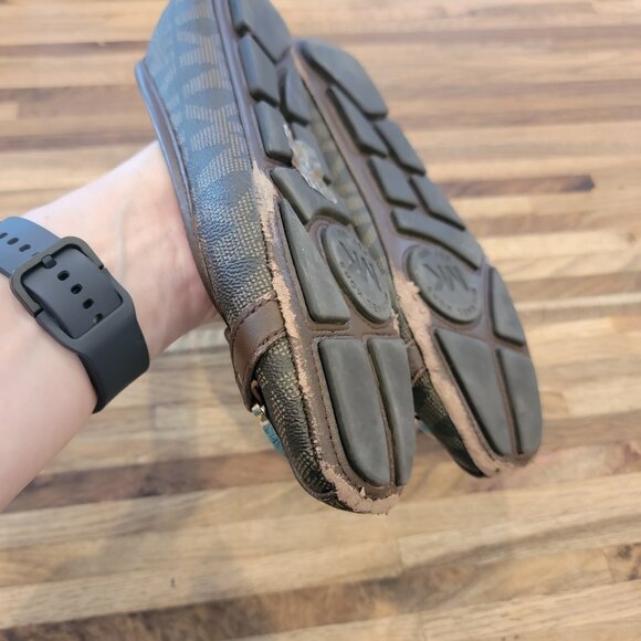 MK Michael Kors Fulton Moccasin Brown Monogram Flat Slip On Shoes - Picture 12 of 16